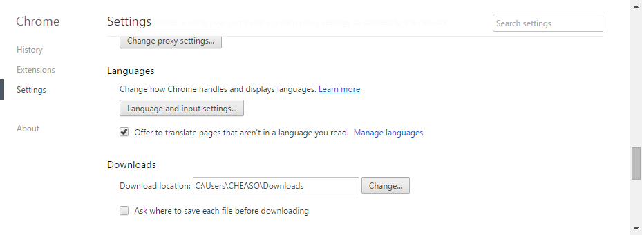 Google Chrome - Settings